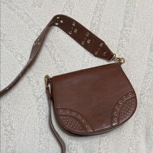 Brown Studded Crossbody Saddle Bag - Dream Control